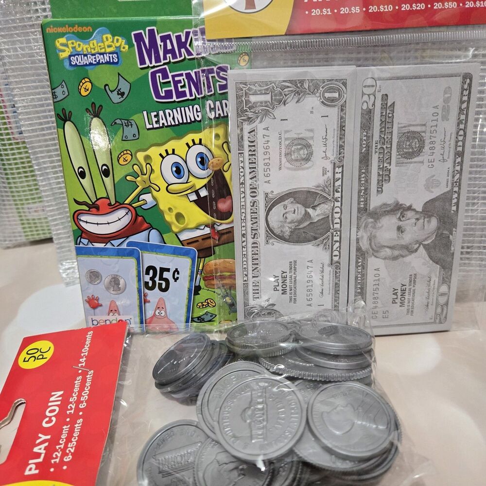 Kids Play Money Set Pretend Fake Bills Coins Homeschool Math Manipulatives K-3